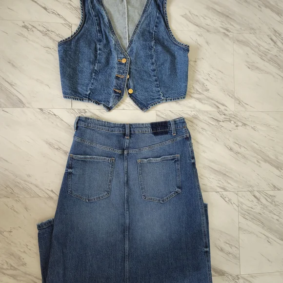 Zara Blue Denim Maxi Skirt and Vest Set ZARA - Picture 10 of 14